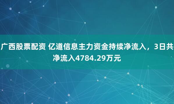 广西股票配资 亿道信息主力资金持续净流入，3日共净流入4784.29万元